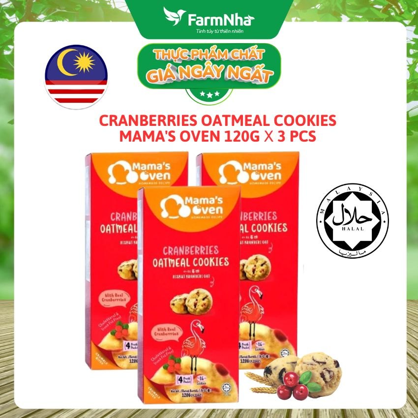 (Combo 2) Bánh Mama's Oven Cranberries Oatmeal Cookies 120g - Bánh Quy Yến Mạch và Nam Việt Quất