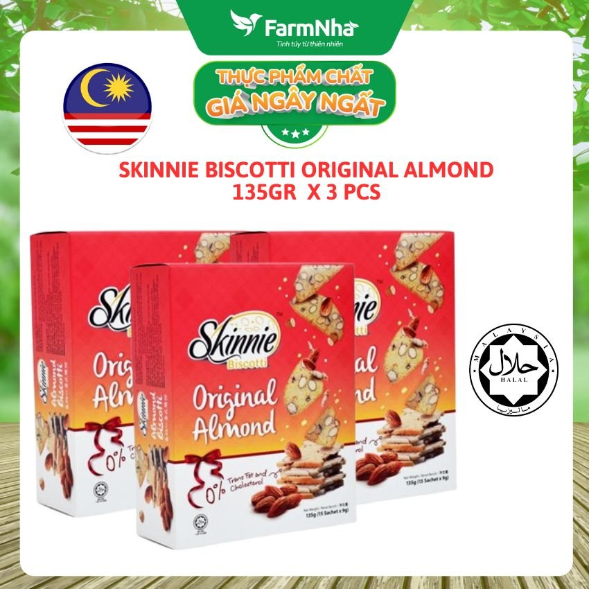 (Combo 3) Bánh Skinnie Biscotti Original Almond 135g - Giòn Tan Hương Vị Hạnh Nhân Nguyên Bản