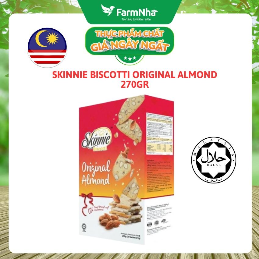 Bánh Quy Skinnie Biscotti Original Almond 270g - Giòn Tan Hương Vị Hạnh Nhân Nguyên Bản