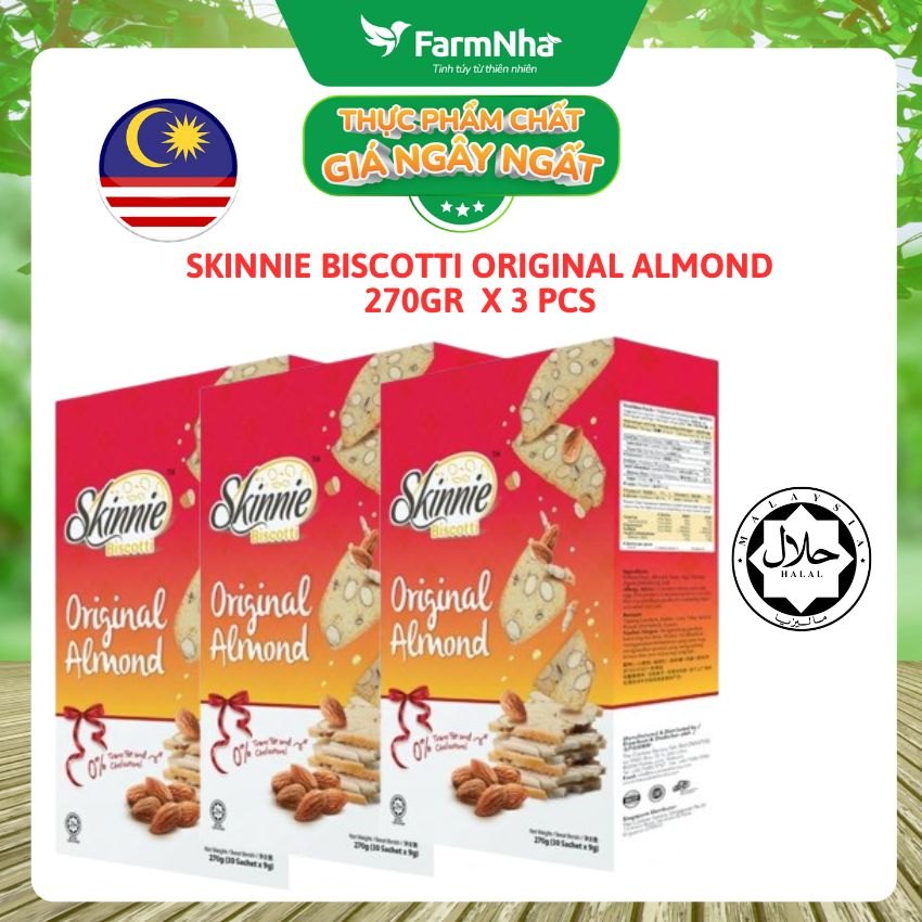 (Combo 2) Bánh Skinnie Biscotti Original Almond 270g - Giòn Tan Hương Vị Hạnh Nhân Nguyên Bản