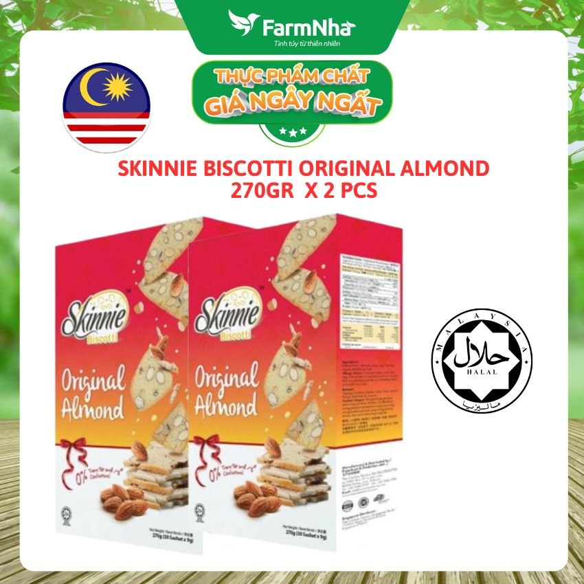 (Combo 2) Bánh Skinnie Biscotti Original Almond 270g - Giòn Tan Hương Vị Hạnh Nhân Nguyên Bản