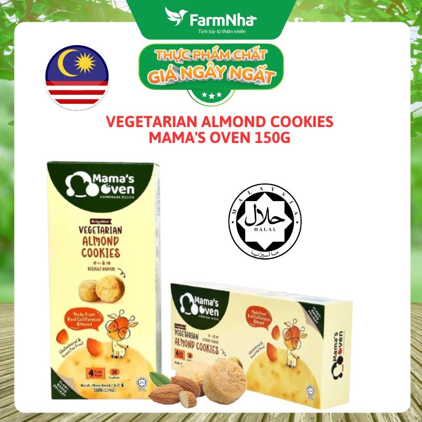 Bánh Mama's Oven Vegetarian Almond Cookies 150g - Bánh Chay Hạnh Nhân Thanh đạm và lành mạnh