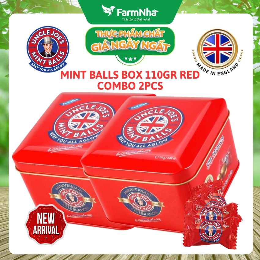 (Combo 2) Kẹo Bạc Hà Uncle Joe's Mint Balls 110gr Hộp Vuông Đỏ – Hương Vị Bạc Hà Huyền Thoại Từ Anh Quốc