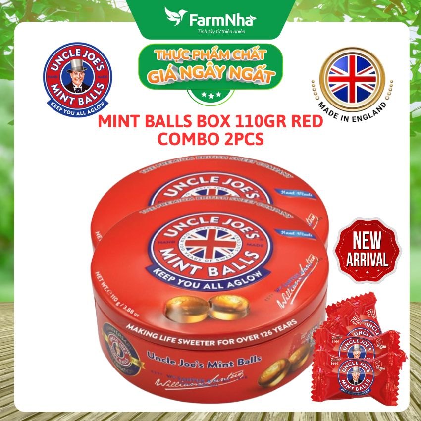 (Combo 2) Kẹo Bạc Hà Uncle Joe's Mint Balls 110gr Hộp Tròn Đỏ – Hương Vị Bạc Hà Huyền Thoại Từ Anh Quốc