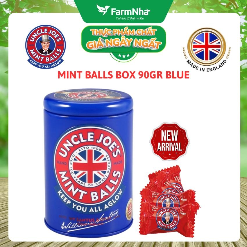 Kẹo Bạc Hà Uncle Joe's Mint Balls 90gr Hộp Tròn Xanh – Hương Vị Bạc Hà Huyền Thoại Từ Anh Quốc