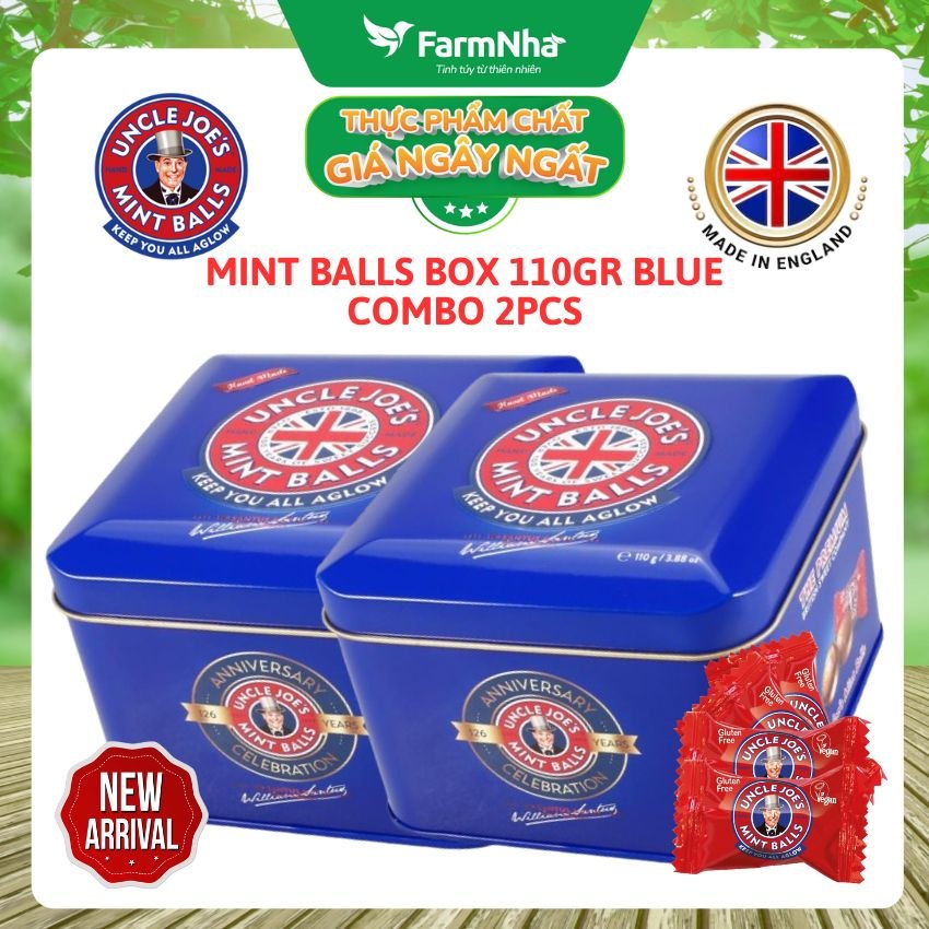 (Combo 2) Kẹo Bạc Hà Uncle Joe's Mint Balls 110gr Hộp Vuông Xanh – Hương Vị Bạc Hà Huyền Thoại Từ Anh Quốc