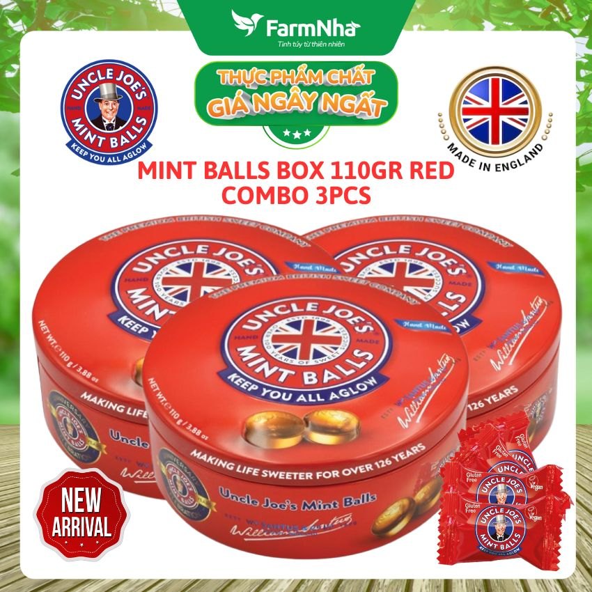 (Combo 2) Kẹo Bạc Hà Uncle Joe's Mint Balls 110gr Hộp Tròn Đỏ – Hương Vị Bạc Hà Huyền Thoại Từ Anh Quốc