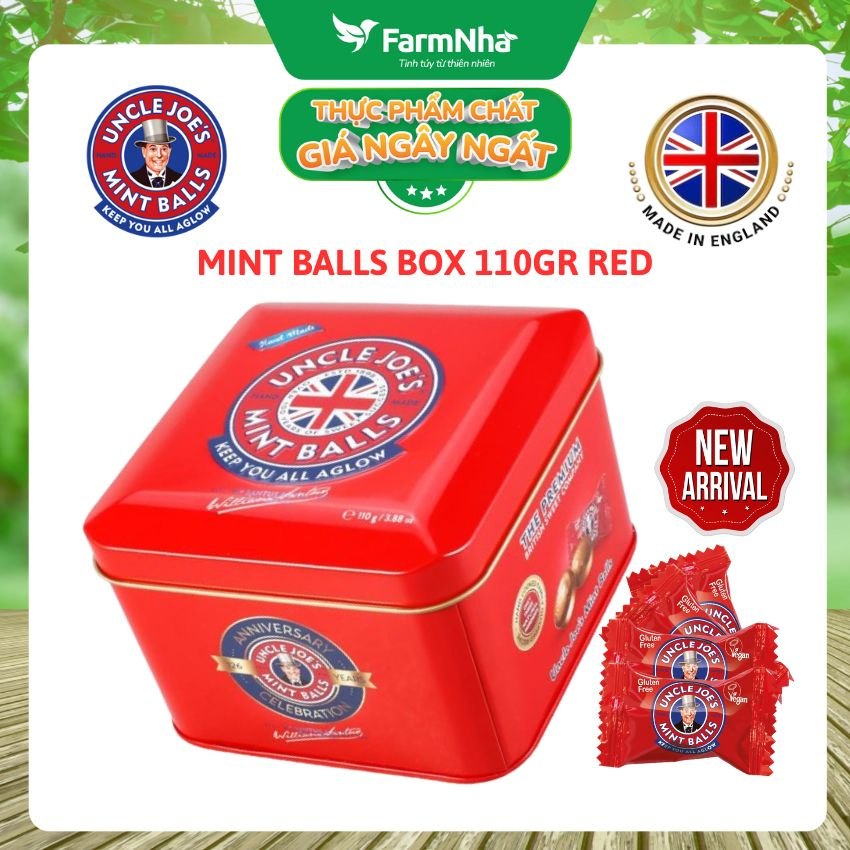 Kẹo Bạc Hà Uncle Joe's Mint Balls 110gr Hộp Vuông Đỏ – Hương Vị Bạc Hà Huyền Thoại Từ Anh Quốc