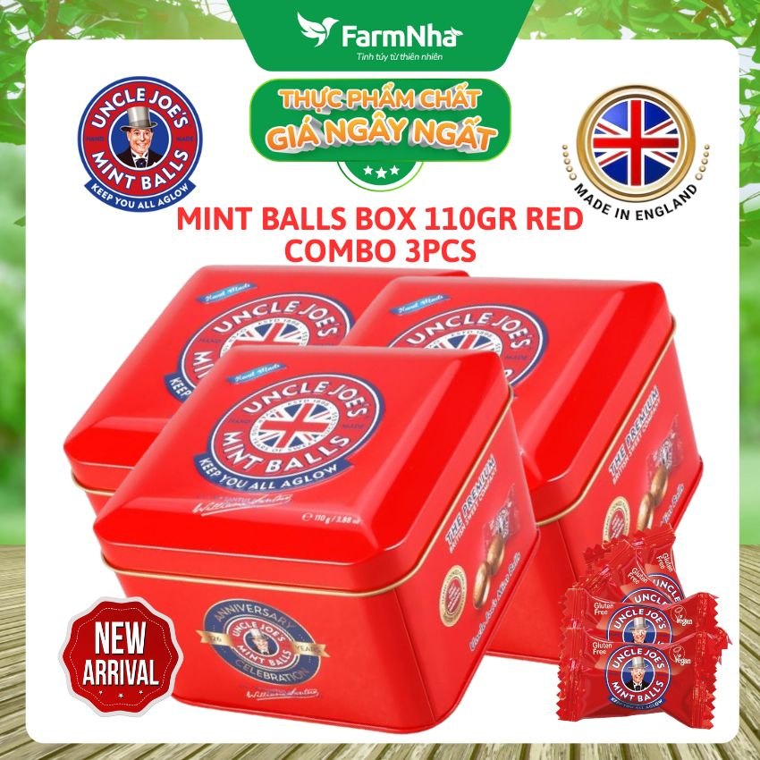 (Combo 2) Kẹo Bạc Hà Uncle Joe's Mint Balls 110gr Hộp Vuông Đỏ – Hương Vị Bạc Hà Huyền Thoại Từ Anh Quốc