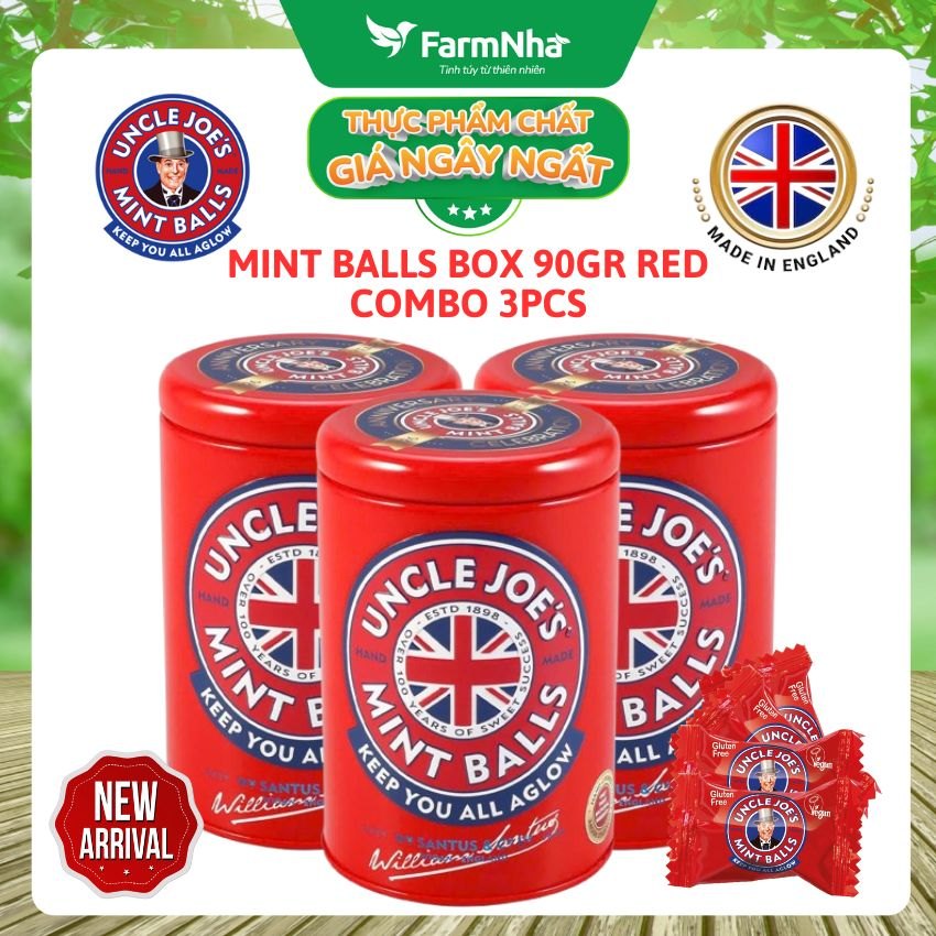 Kẹo Bạc Hà Uncle Joe's Mint Balls 90gr Hộp Tròn Đỏ – Hương Vị Bạc Hà Huyền Thoại Từ Anh Quốc