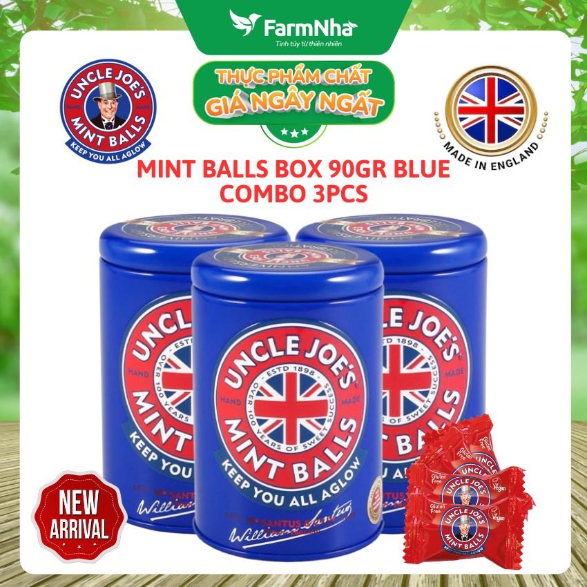 (Combo 3) Kẹo Bạc Hà Uncle Joe's Mint Balls 90gr Hộp Tròn Xanh – Hương Vị Bạc Hà Huyền Thoại Từ Anh Quốc