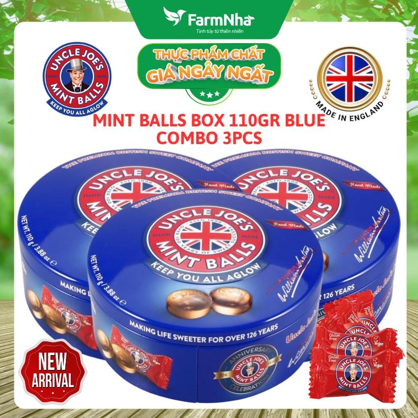 (Combo 2) Kẹo Bạc Hà Uncle Joe's Mint Balls 110gr Hộp Tròn Xanh – Hương Vị Bạc Hà Huyền Thoại Từ Anh Quốc