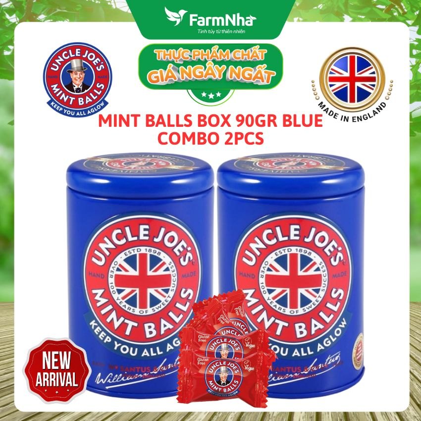 (Combo 2) Kẹo Bạc Hà Uncle Joe's Mint Balls 90gr Hộp Tròn Xanh – Hương Vị Bạc Hà Huyền Thoại Từ Anh Quốc