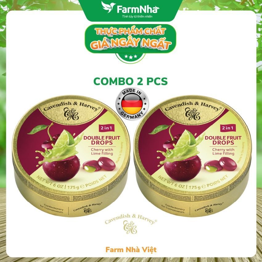 (Combo 2 hộp) Kẹo trái cây Cavendish & Harvey vị CHERRY WITH LIME FILLING 175gr - Vị ngọt tự nhiên tuyệt vời từ Đức