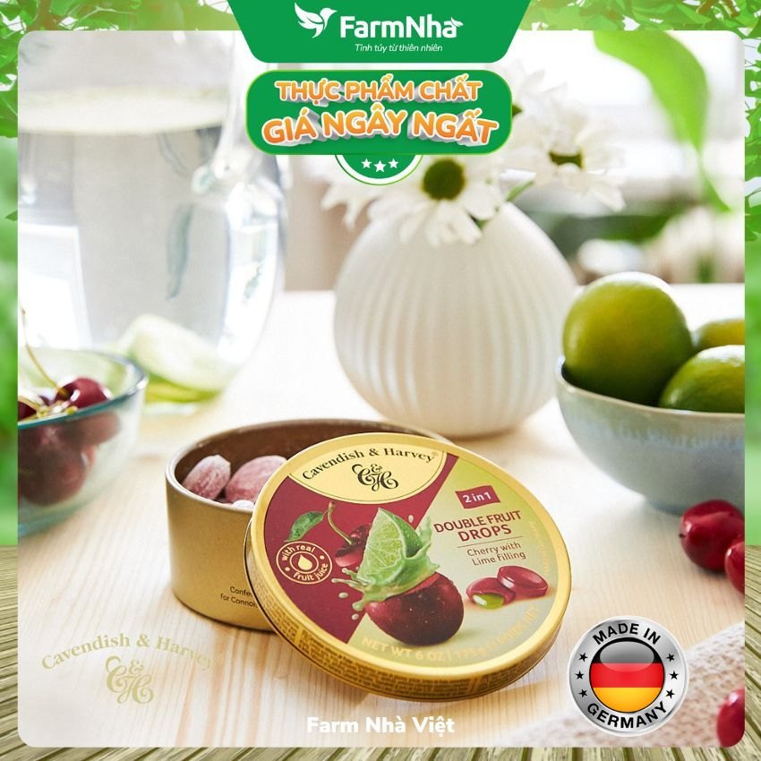 (Combo 3 hộp) Kẹo trái cây Cavendish & Harvey vị CHERRY WITH LIME FILLING 175gr - Vị ngọt tự nhiên tuyệt vời từ Đức