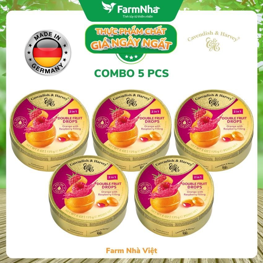 (Combo 5 hộp) Kẹo trái cây Cavendish & Harvey Vị Orange with Raspberry filling 175g - Hương vị tự nhiên đến từ Đức