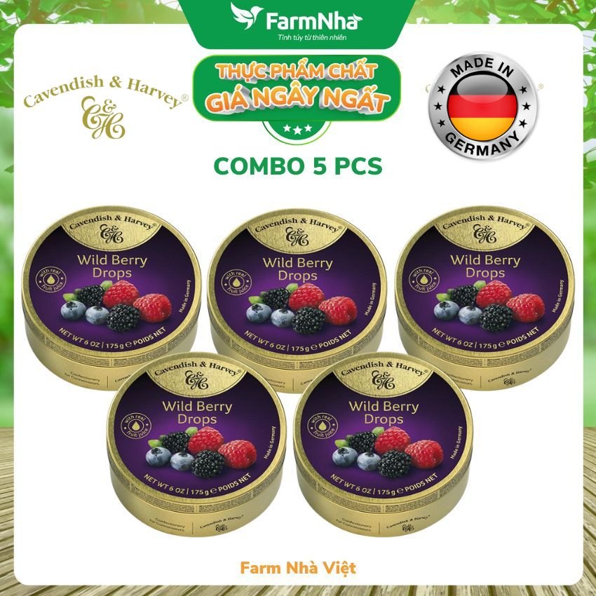 (Combo 5 hộp) Kẹo trái cây Cavendish & Harvey Vị Wild Berry 175g - Hương vị tự nhiên tuyệt vời đến từ Đức