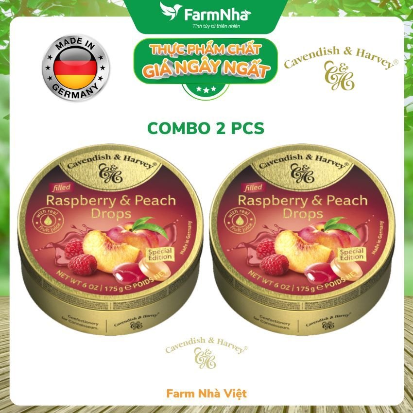 Kẹo trái cây Cavendish & Harvey vị Raspberry & Peach 175gr - Hương vị tự nhiên tuyệt vời từ Đức