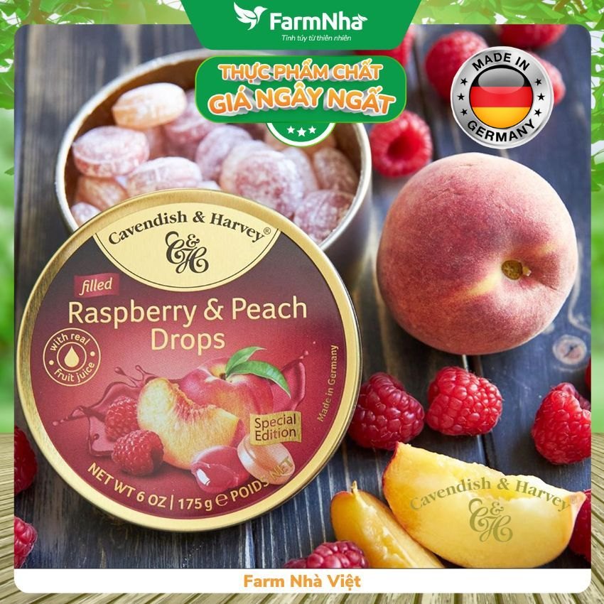 (Combo 3 hộp) Kẹo trái cây Cavendish & Harvey vị Raspberry & Peach 175gr - Hương vị tự nhiên tuyệt vời từ Đức