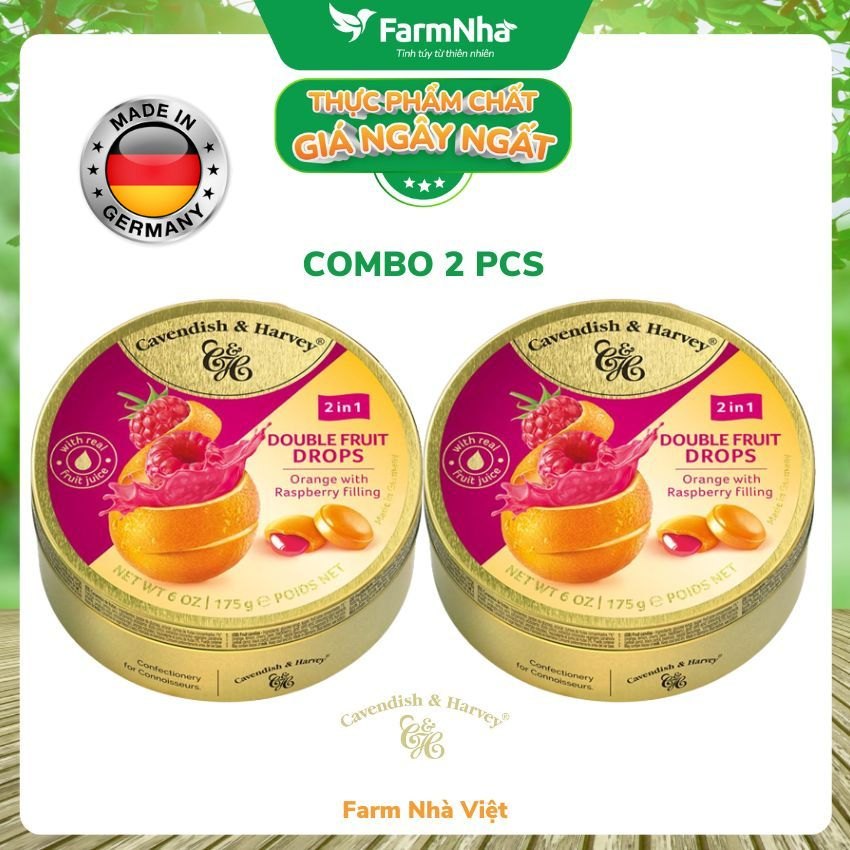 (Combo 2 hộp) Kẹo trái cây Cavendish & Harvey Vị Orange with Raspberry filling 175g - Hương vị tự nhiên đến từ Đức