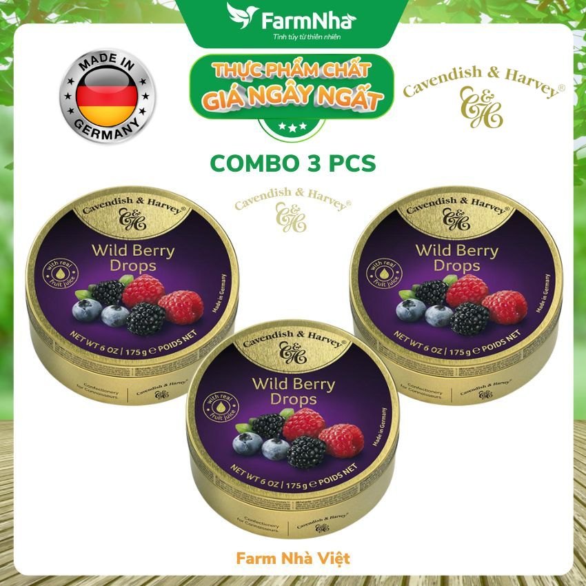 (Combo 3 hộp) Kẹo trái cây Cavendish & Harvey Vị Wild Berry 175g - Hương vị tự nhiên tuyệt vời đến từ Đức