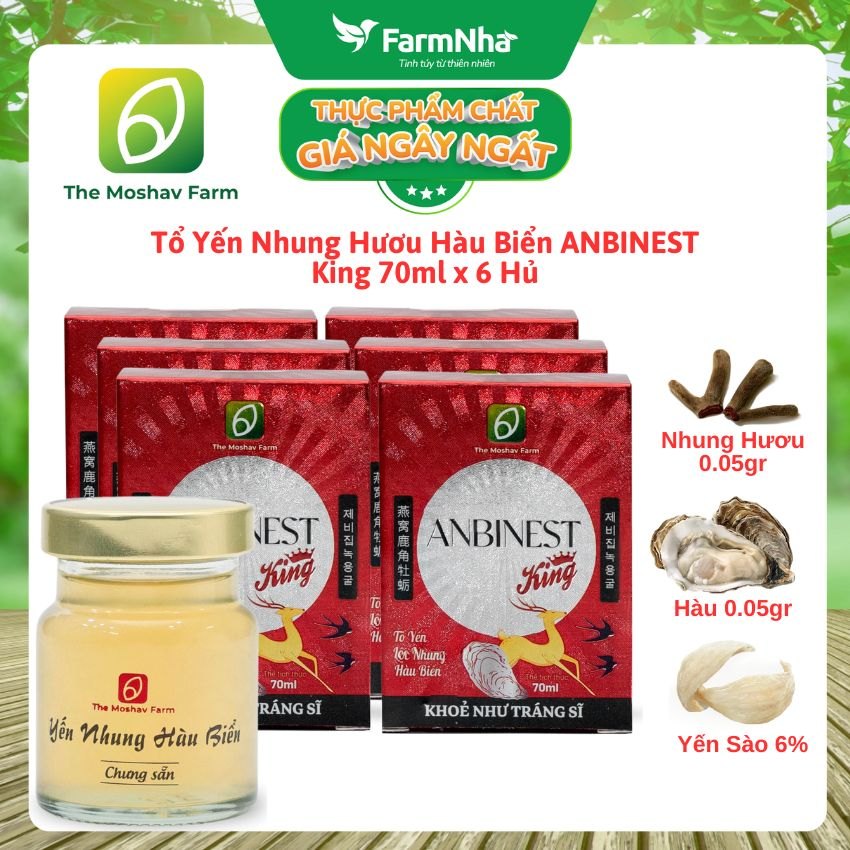 (Combo 6) Tổ Yến Nhung Hươu Hàu Biển ANBINEST King 70ml – Sức Mạnh Sinh Lực Cho Phái Mạnh