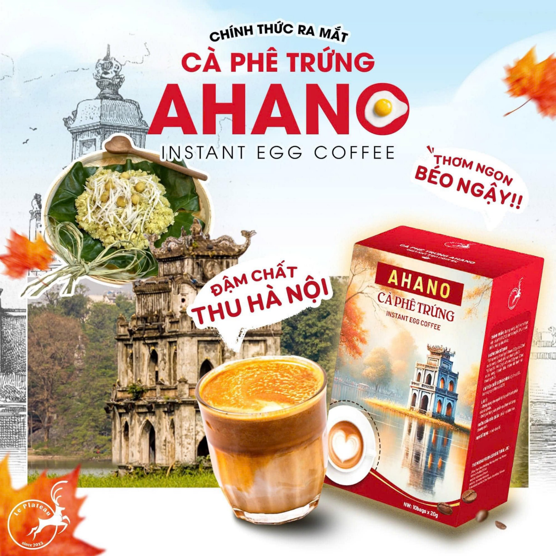 (Combo 5) Cà Phê Trứng AHANO 10 Bags x 20g Le Plateau – Đậm Đà, Tiện Lợi, Tinh Hoa Hương Vị Hà Nội