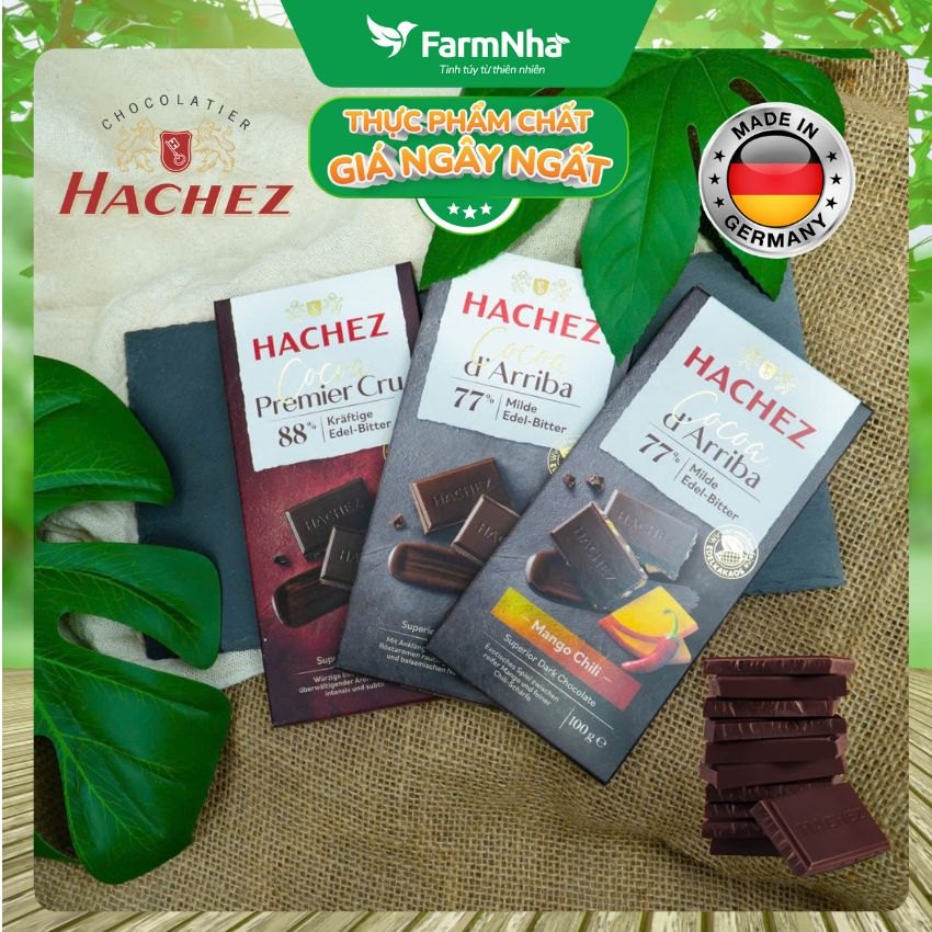 (Combo 3) Sôcôla Hachez 100g Cocoa d'Arriba Classic 77% - Sô Cô La Đen Cao Cấp Thượng Hạng Đến Từ Germany