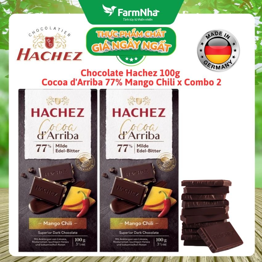 (Combo 2) Socola Hachez 100g Cocoa d'Arriba 77% Mango Chili – Sô Cô La Đen với Hương Vị Xoài Ớt Độc Đáo từ Germany