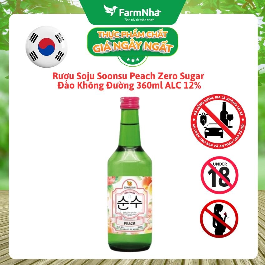 Rượu Soju Soonsu Peach Zero Sugar 360ml ALC 12%– Rượu Soju Đào Không Đường Cao Cấp Từ Hàn Quốc