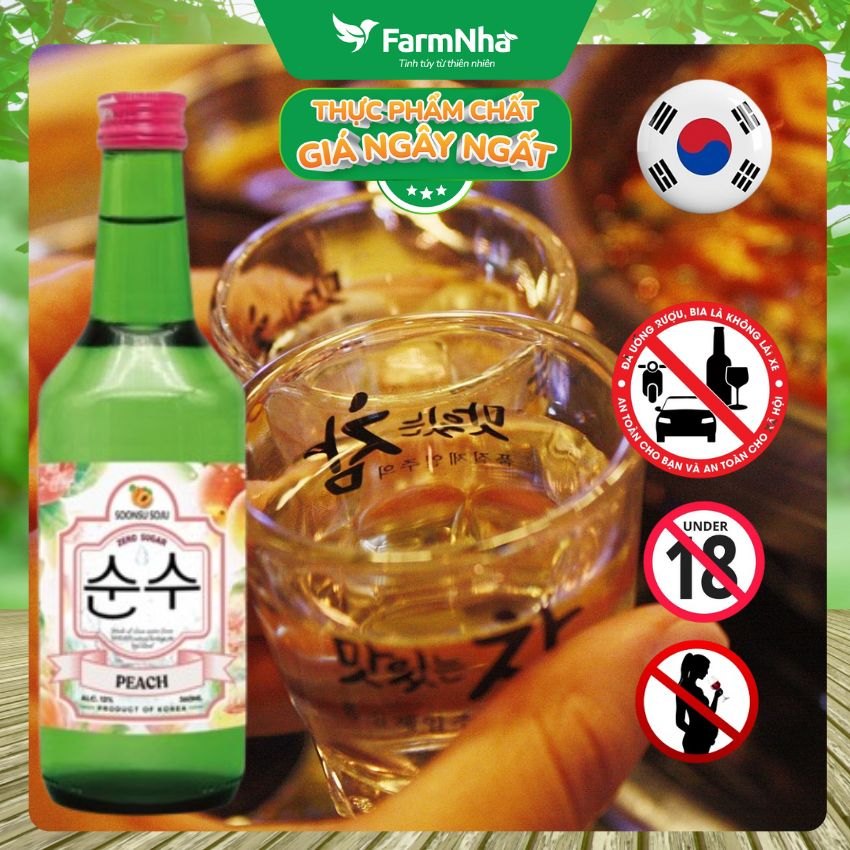 Rượu Soju Soonsu Peach Zero Sugar 360ml ALC 12%– Rượu Soju Đào Không Đường Cao Cấp Từ Hàn Quốc