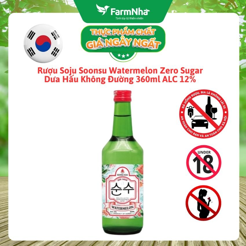 Rượu Soju Soonsu Watermelon Zero Sugar 360ml ALC 12% – Soju Hương Dưa Hấu Không Đường Cao Cấp Từ Hàn Quốc