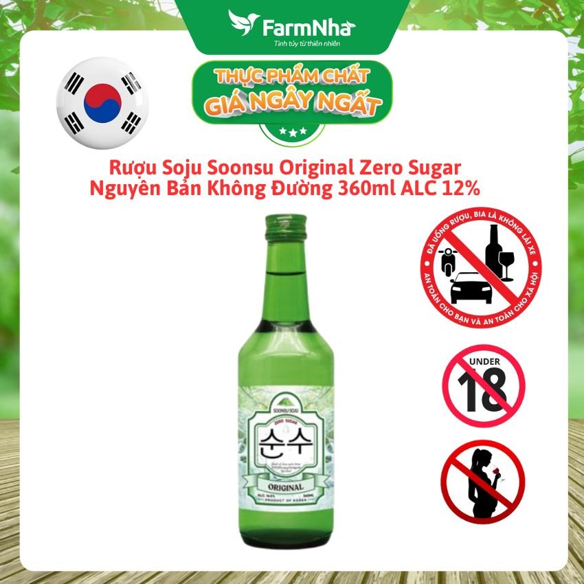 Rượu Soju Soonsu Original Zero Sugar 360ml ALC 12% – Soju Truyền Thống Cao Cấp từ Hàn Quốc