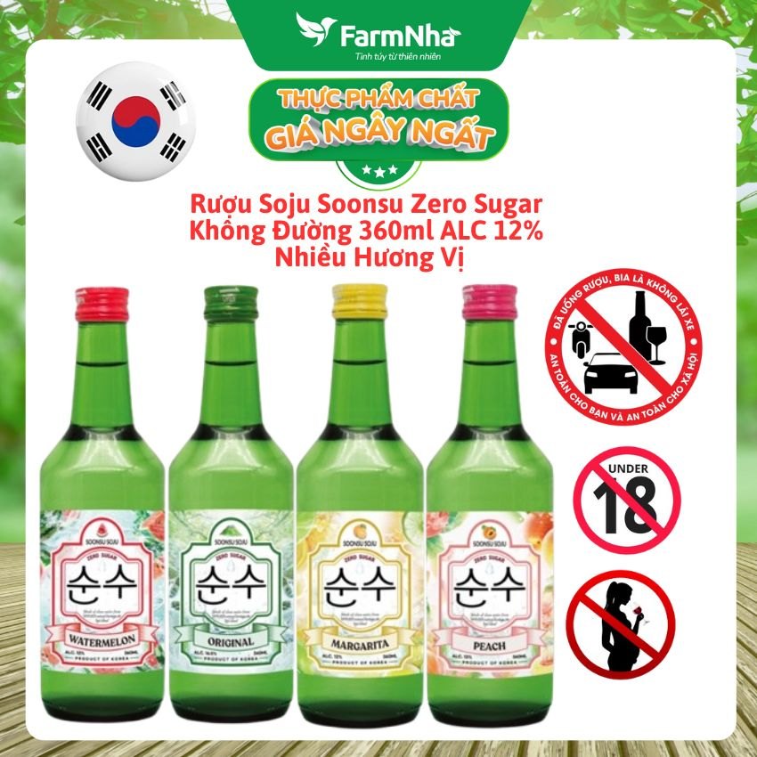 (Combo 3) Rượu Soju Soonsu Original Zero Sugar 360ml ALC 12% – Soju Truyền Thống Cao Cấp từ Hàn Quốc