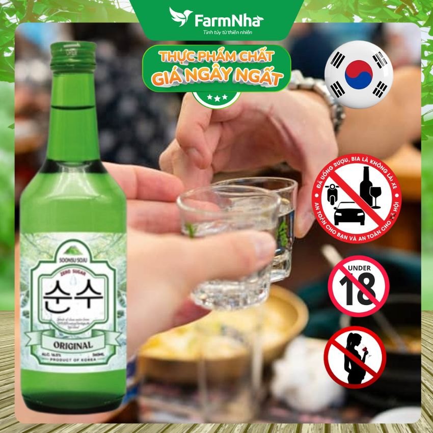 (Combo 3) Rượu Soju Soonsu Original Zero Sugar 360ml ALC 12% – Soju Truyền Thống Cao Cấp từ Hàn Quốc