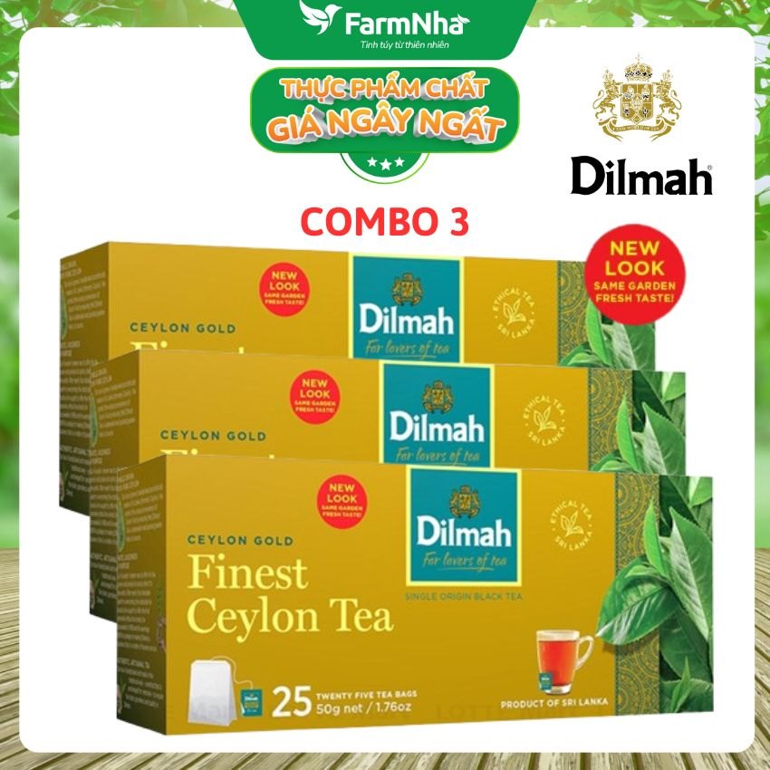 (Combo 3) Trà Dilmah Ceylon Gold Finest Ceylon Tea 50g (25 Túi x 2g) - Hương Vị Trà Đen Cao Cấp