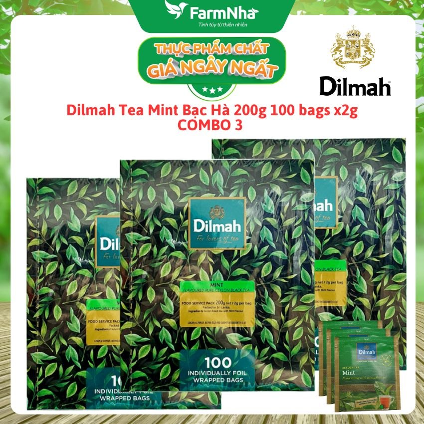 (Combo 3) Trà Dilmah Mint Hương Bạc Hà Túi Lọc 200g 100 Túi x 2g Túi Bạc Riêng Biệt - Hương Vị Tươi Mát, Thư Giãn Tuyệt Vời