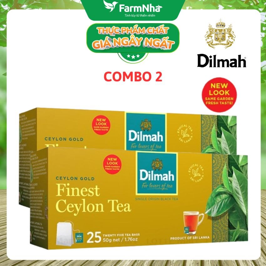 (Combo 2) Trà Dilmah Ceylon Gold Finest Ceylon Tea 50g (25 Túi x 2g) - Hương Vị Trà Đen Cao Cấp