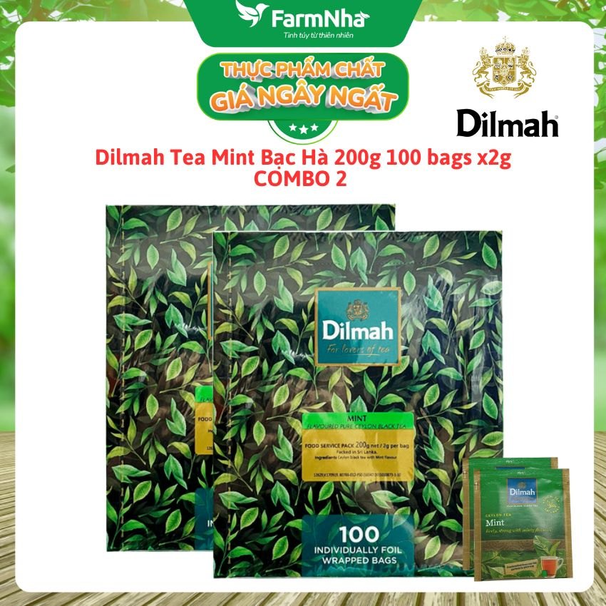 (Combo 2) Trà Dilmah Mint Hương Bạc Hà Túi Lọc 200g 100 Túi x 2g Túi Bạc Riêng Biệt - Hương Vị Tươi Mát, Thư Giãn Tuyệt Vời