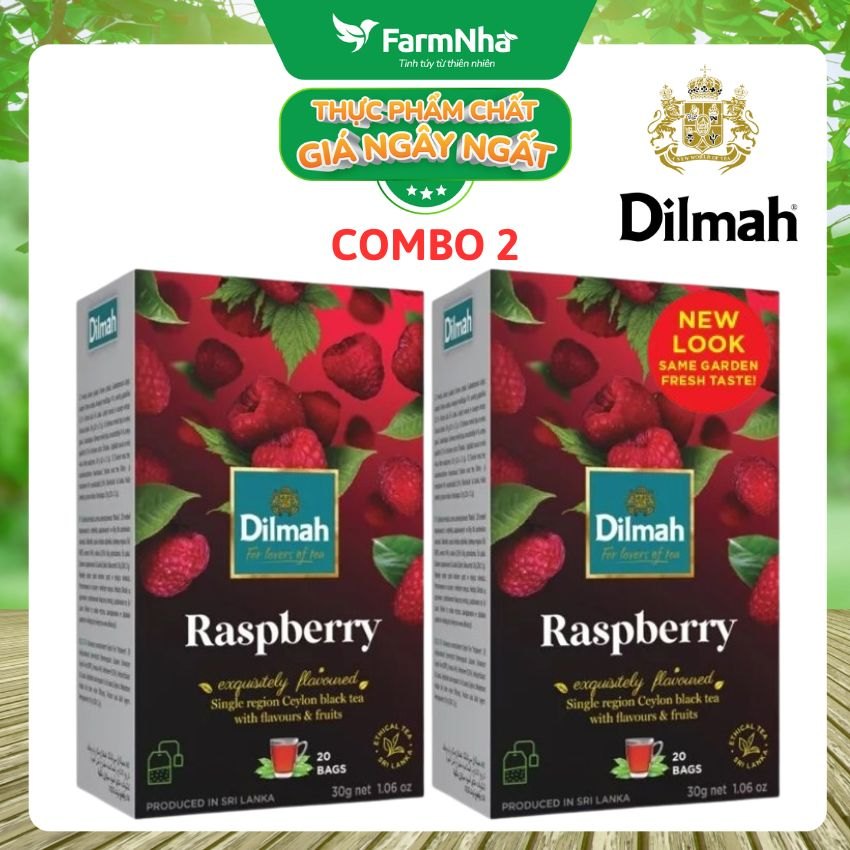 (Combo 2 Hộp) Trà Dilmah Raspberry vị Mâm Xôi túi lọc 30g 20 túi x 1.5g - Tinh hoa trà Sri Lanka