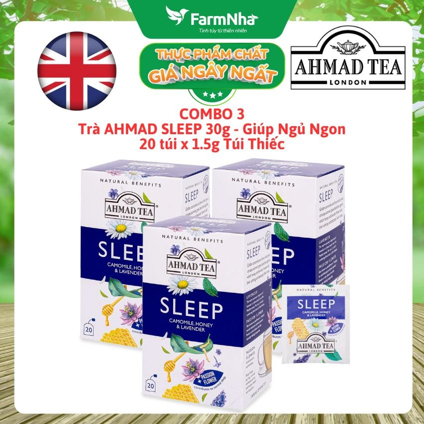 (Combo 3) Trà AHMAD Sleep 30g 20túix1.5g Túi Thiếc | Hỗ Trợ Giấc Ngủ Ngon, Không Caffeine