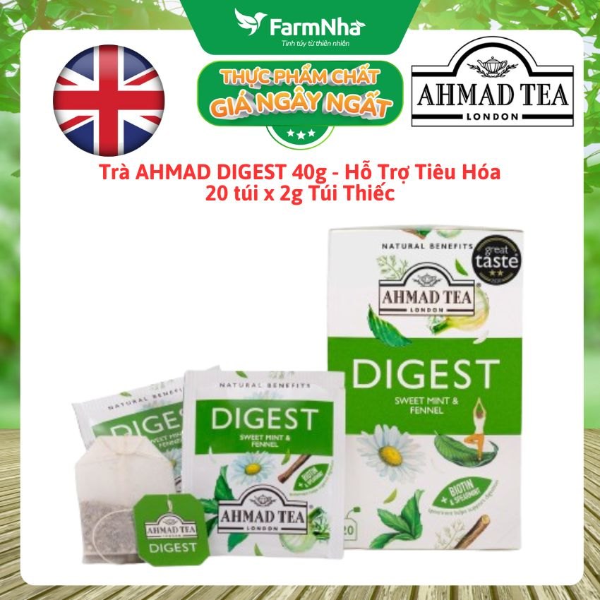 (Combo 2) Trà Ahmad Digest 40g 20 túi x 2g Túi Thiếc | Trà Thảo Mộc Hỗ Trợ Tiêu Hóa, Không Caffeine