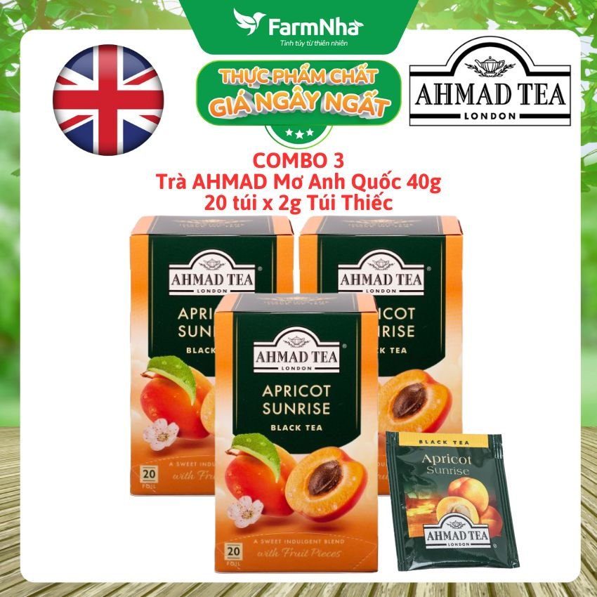 Trà Ahmad Apricot Sunrise 40g 20 túi x 2 | Trà Đen Anh Quốc Hương Mơ Chín, Đậm Đà