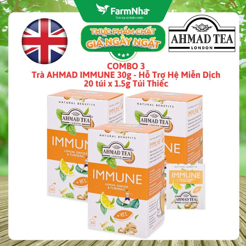 (Combo 3) Trà Ahmad Immune 30g 20 túi x1.5g | Trà Thảo Mộc Tăng Đề Kháng, Giàu Vitamin C