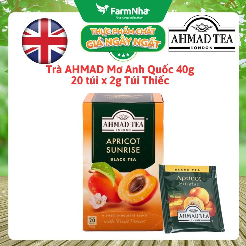 (Combo 2) Trà Ahmad Apricot Sunrise 40g 20 túi x 2 | Trà Đen Anh Quốc Hương Mơ Chín, Đậm Đà