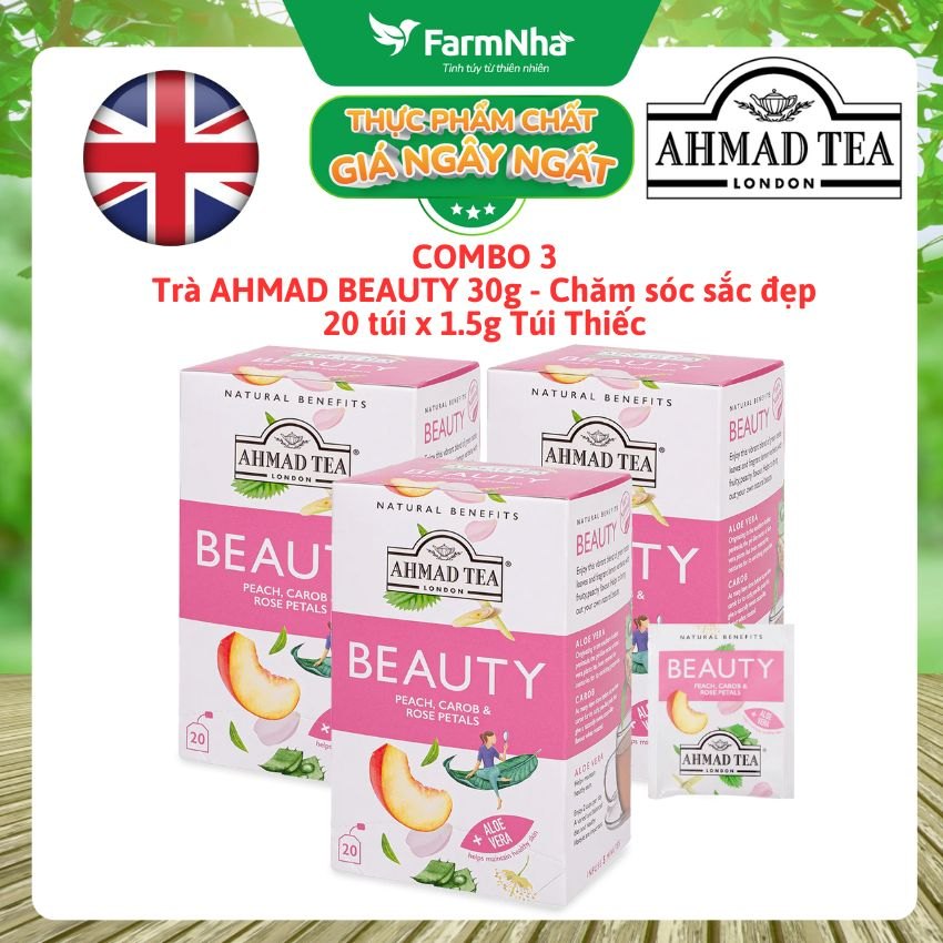 (Combo 3) Trà Ahmad Beauty Tea 30g 20 túi x1.5g Túi Thiếc | Trà Thảo Mộc Đẹp Da, Không Caffeine