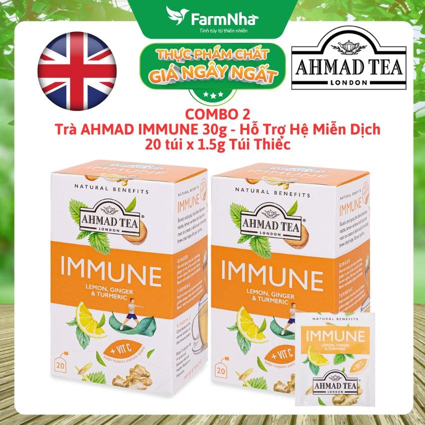 (Combo 2) Trà Ahmad Immune 30g 20 túi x1.5g | Trà Thảo Mộc Tăng Đề Kháng, Giàu Vitamin C