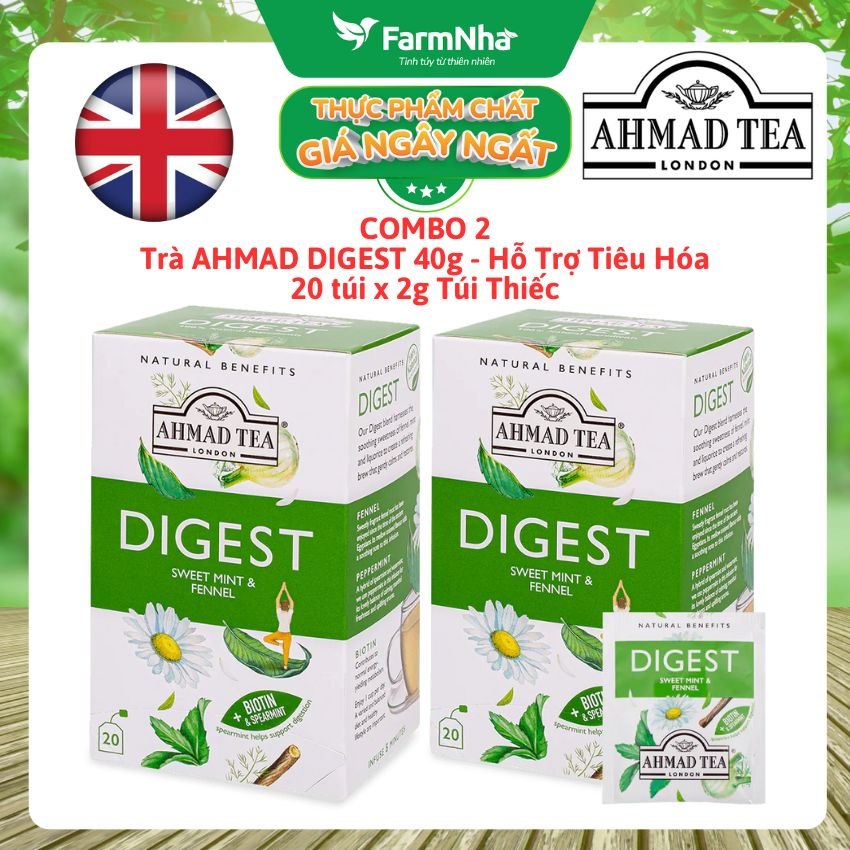 (Combo 2) Trà Ahmad Digest 40g 20 túi x 2g Túi Thiếc | Trà Thảo Mộc Hỗ Trợ Tiêu Hóa, Không Caffeine