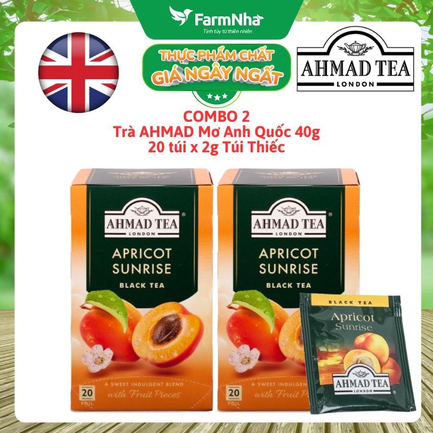 Trà Ahmad Apricot Sunrise 40g 20 túi x 2 | Trà Đen Anh Quốc Hương Mơ Chín, Đậm Đà