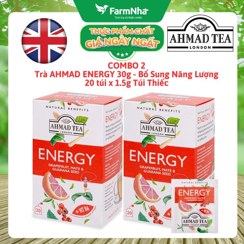 (Combo 2) Trà AHMAD Energy 30g 20 túi x1.5g Túi Thiếc | Bổ Sung Năng Lượng, Giàu Vitamin B6